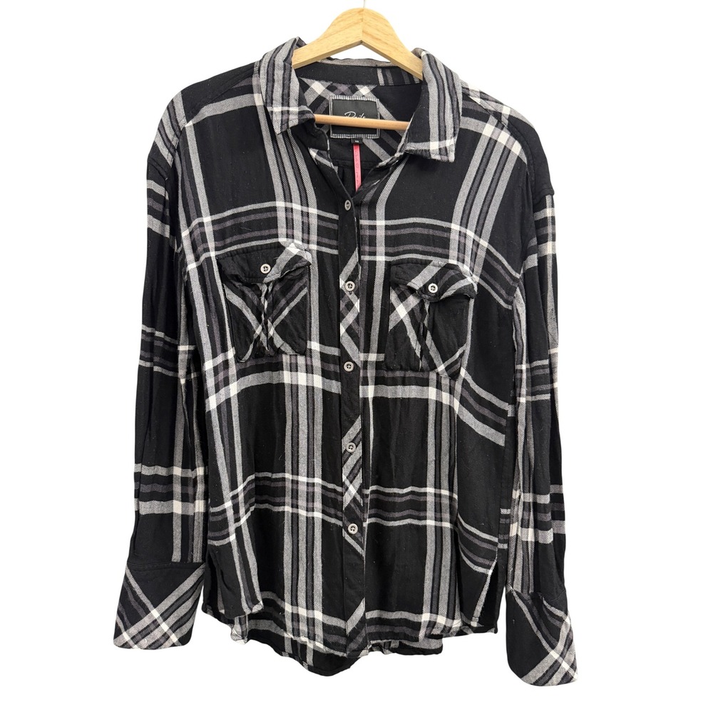Rails x Free People Plaid Button Down‎ Shirt Black White Checkered XS Rayon Top